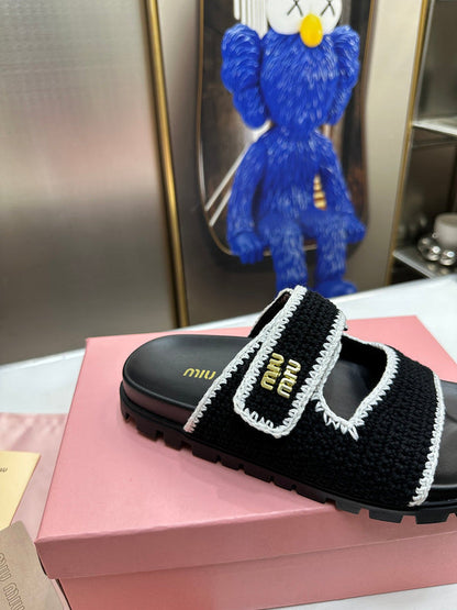 MJMS7 Leather Women Slipper Size 35-42 Shoes with box