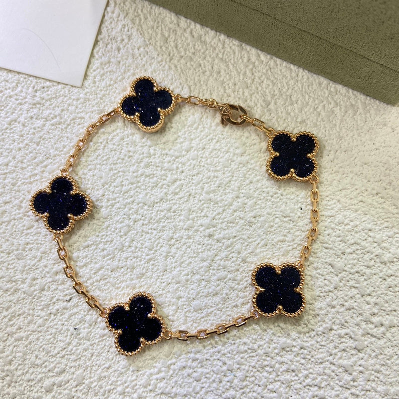 VAB50  Women's colorful gold and stone five flower bracelet jewelry