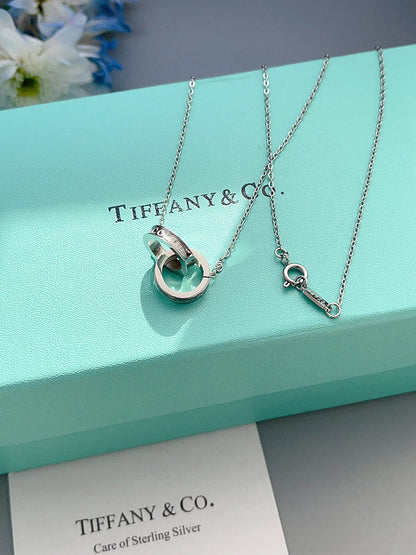 X642    Women's titanium steel buckle ring double ring necklace jewelry