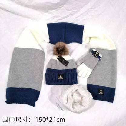 PLH2  New fashion scarf plus fleece hat and gloves three-piece set