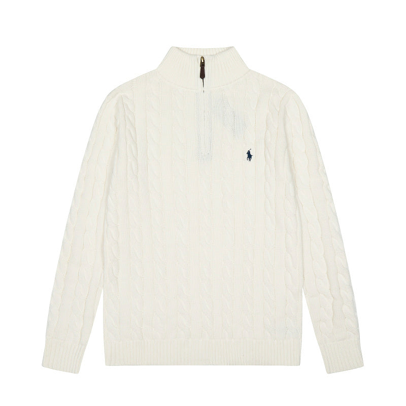 LFC18 New high-quality men's and women's ruff half zip solid pony embroidery logo Fried Dough Twists knitting sweater Clothing