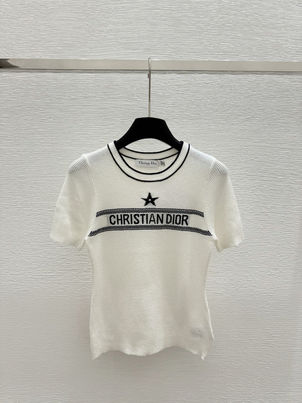DIC118  Round neck color contrast letter knitted short sleeve clothes