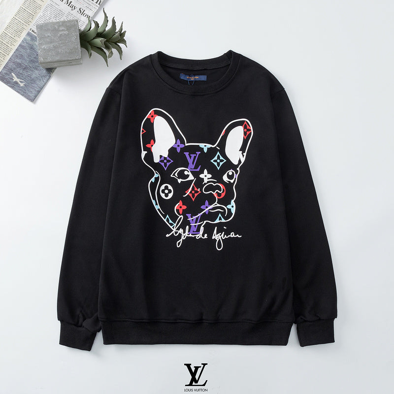 LVC130    Explosive dog head printed sweater, real sweater, hairy loop, same style for men and women