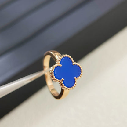 AVSR2   Blue chalcedony four-leaf clover ring jewelry