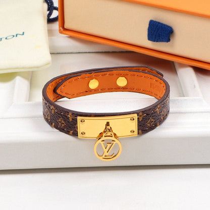 LVB82 flower leather letter Pendant Bracelet 316L steel women   Jewelry