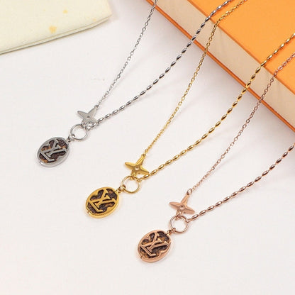 LN35  Classic letter long round medal necklace    Jewelry