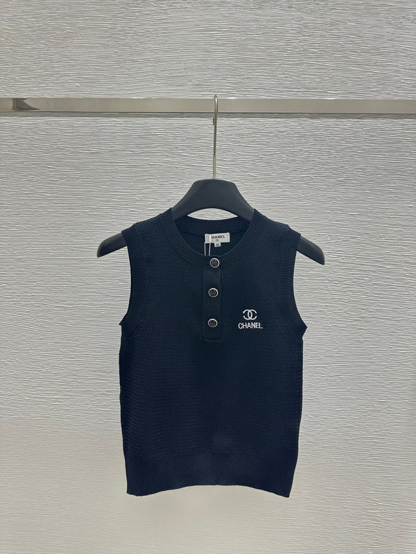 CHC50   Women's crew-neck button-up embroidered knitted vest clother