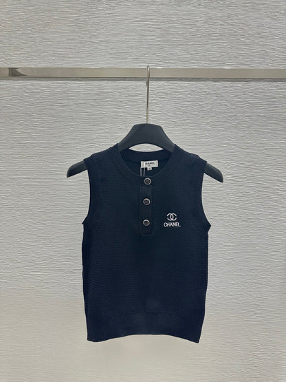 CHC50   Women's crew-neck button-up embroidered knitted vest clother