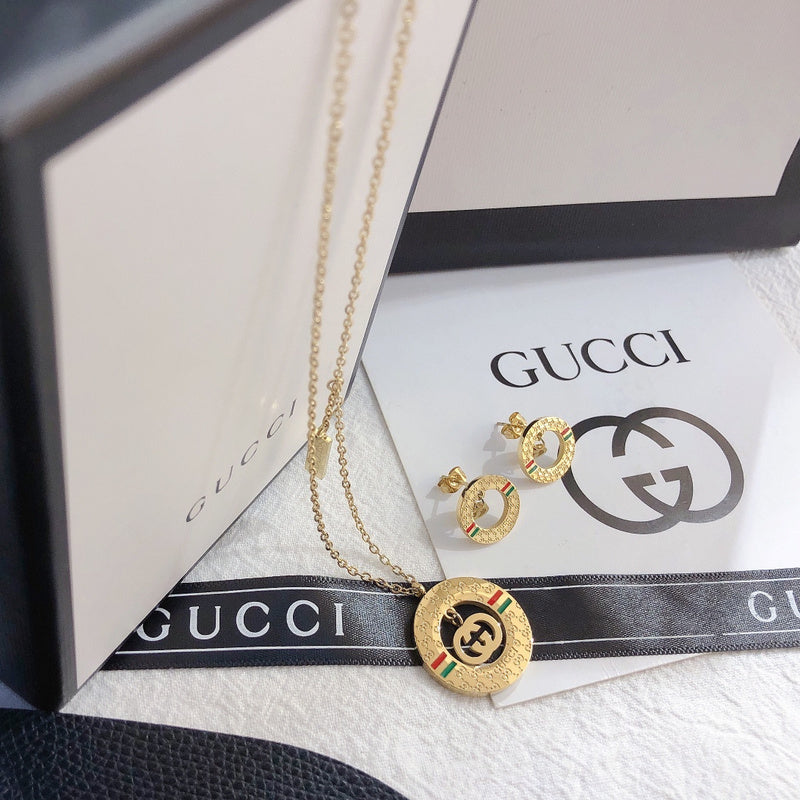 X334  Women's titanium steel necklace earrings set jewelry