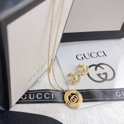 X334  Women's titanium steel necklace earrings set jewelry