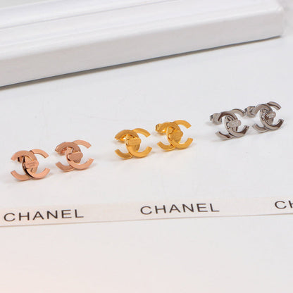 CHE16 double C Gold Plated ear studs  Jewelry