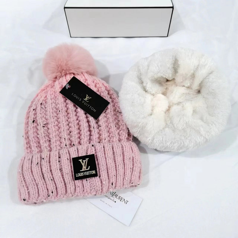 PXLH4  Hollow knit hat with pile and thick