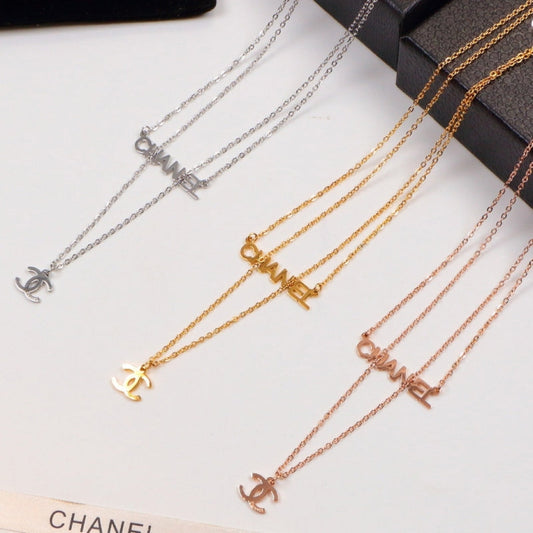 CHN55 316L Steel Gold Plated CC Necklace High Quality Jewelry