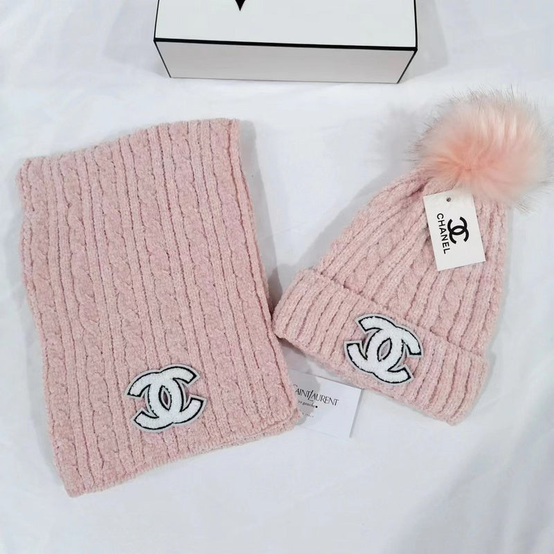 PCCH7  Chenille scarf and hat two-piece set for women