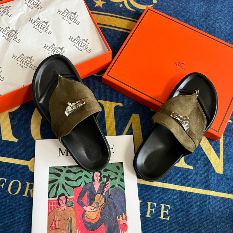 MJHS14 Leather slippers Women shoes 35-42 With box