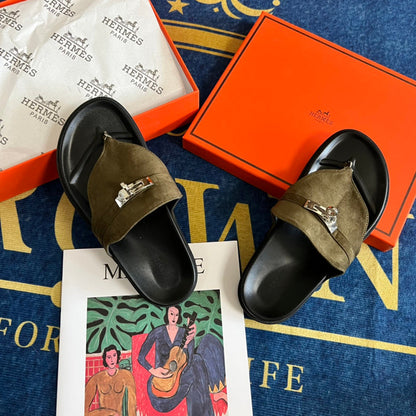 MJHS14 Leather slippers Women shoes 35-42 With box