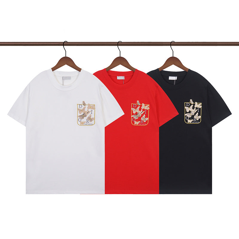 DIC013 New  Men's and women's letter embroidery short-sleeved T-shirt clothing