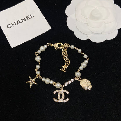 CHB49  Women's Head Star Double C Pearl Bracelet Jewelry