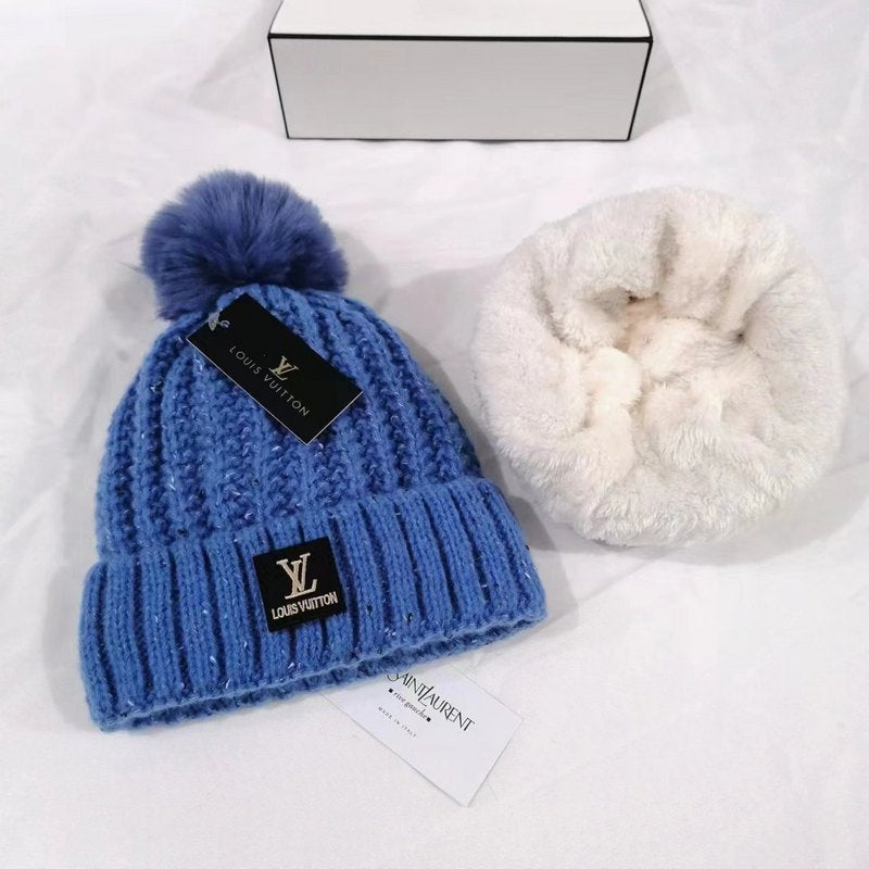 PXLH4  Hollow knit hat with pile and thick