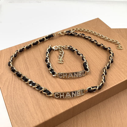 CHN40  Classic wear leather chain necklace and bracelet jewelry set