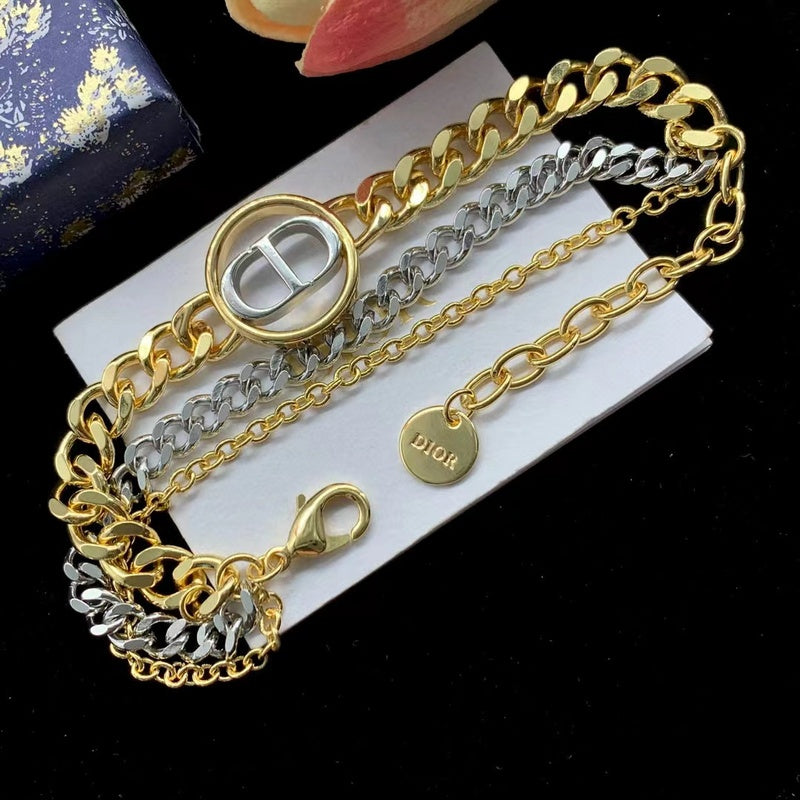 DIN002 two tone fashionable bracelet necklace, brass gold-plated jewelry