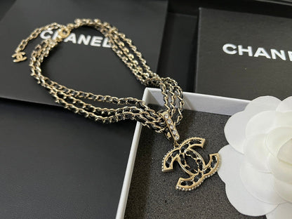 X555  Women's three-layer leather diamond necklace jewelry