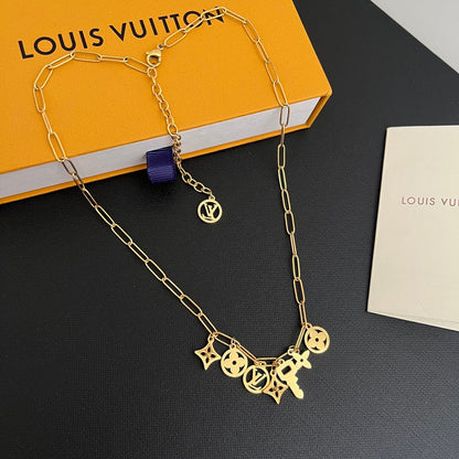 X626  Women's Titanium Steel Square Flower Round Flower Key Necklace Jewelry