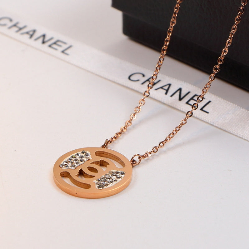 CHN81 Couple's round hollowed-out necklace full of diamond pendant  Jewelry