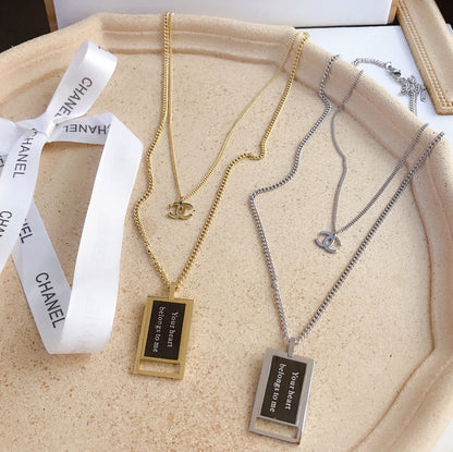 X012   Women's titanium steel double black square necklace jewelry