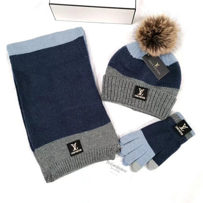 PLH2  New fashion scarf plus fleece hat and gloves three-piece set