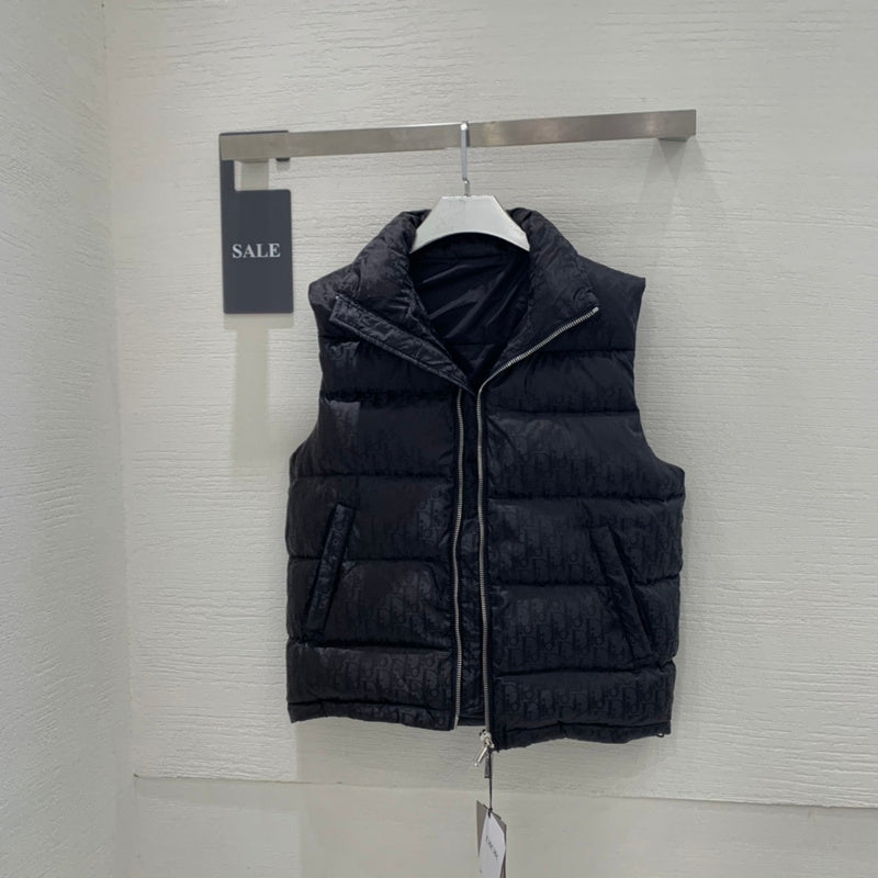 DKC2  Full logo jacquard down jacket vest, men and women alike