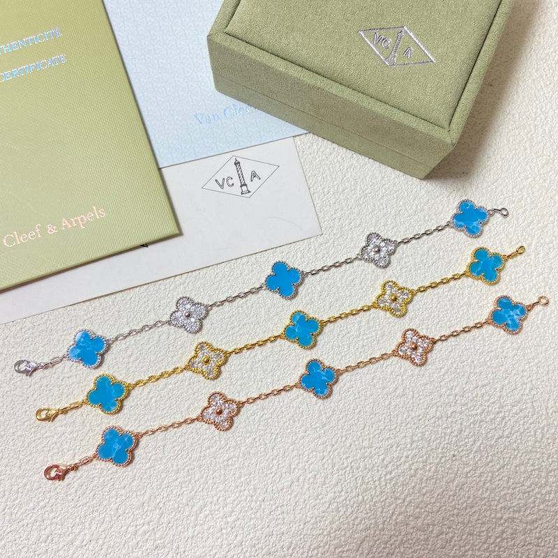 VAB49   New Diamond Sea Pattern Stone Five Flower Bracelet Jewelry