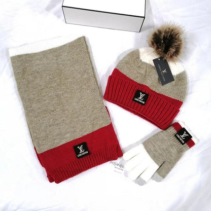 PLH2  New fashion scarf plus fleece hat and gloves three-piece set