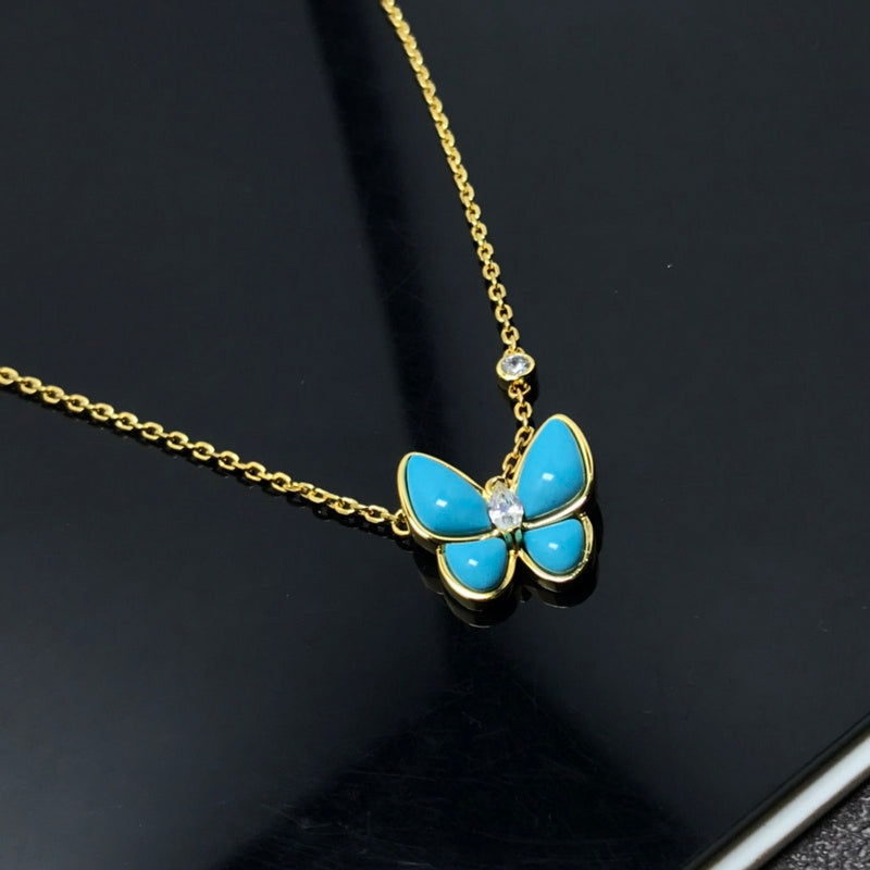 AVSN11  Light blue turquoise butterfly necklace jewelry