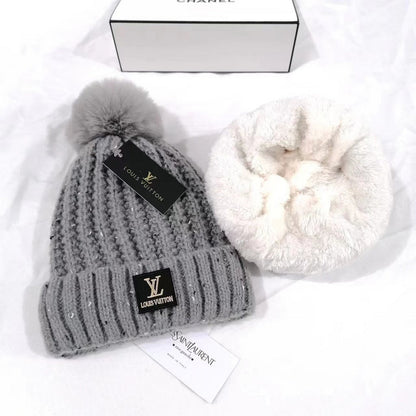 PXLH4  Hollow knit hat with pile and thick