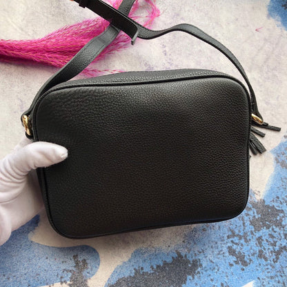 GGP76 leather Ladies black camera 21-15-7cm bag