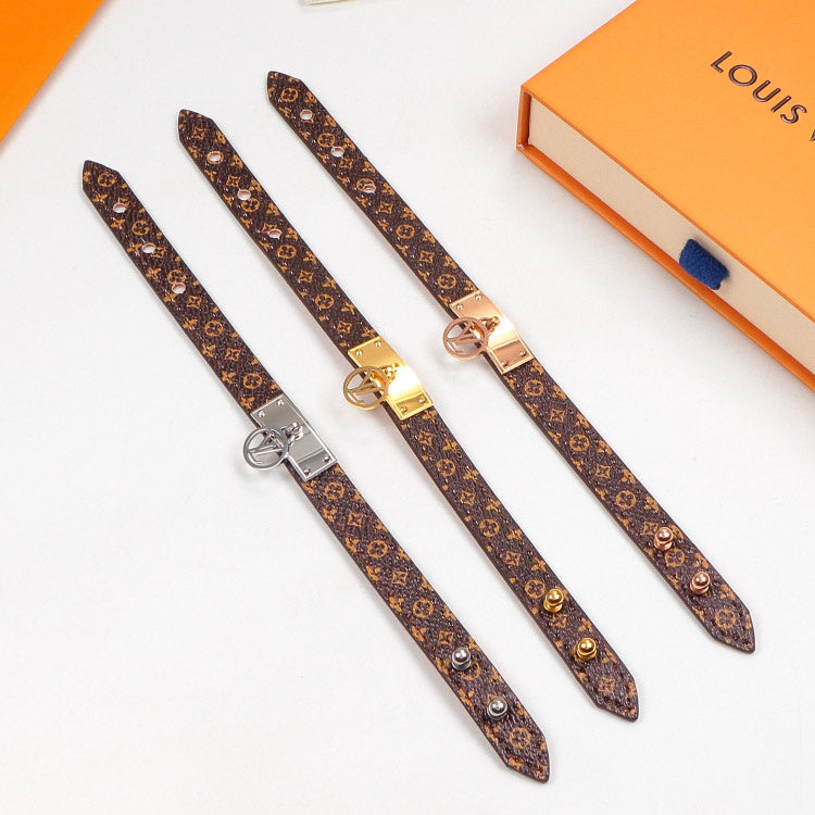 LVB82 flower leather letter Pendant Bracelet 316L steel women   Jewelry