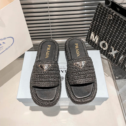 MJPS11 Leather Women High quality Slippers 35-41 shoes With box