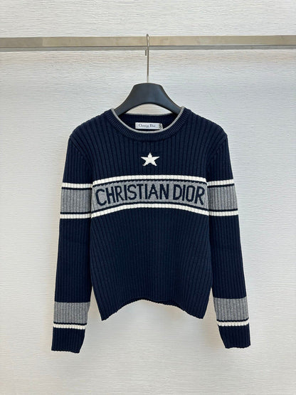 SDIC4  Women's color contrast logo star jacquard knitted crew-neck long sleeve clothes