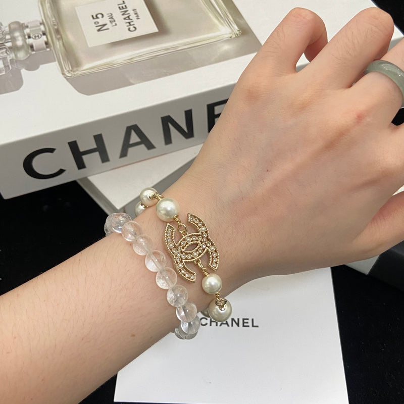 CHB50   Women's Double C Hollow Pearl Bracelet Jewelry