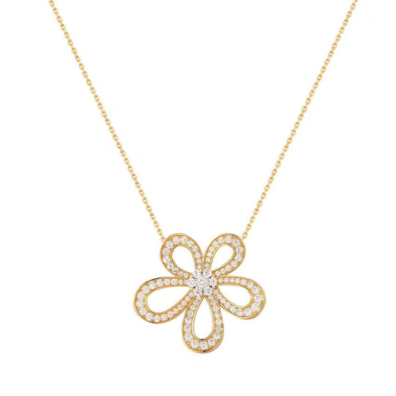 VAN26 Classic flower high carbon diamond full diamond necklace with smooth and graceful lines  Jewelry