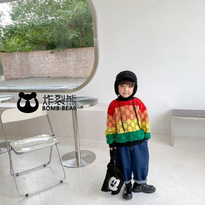 TGUC7  Boys and girls Thickened Pullover High Neck Sweater Rainbow Color