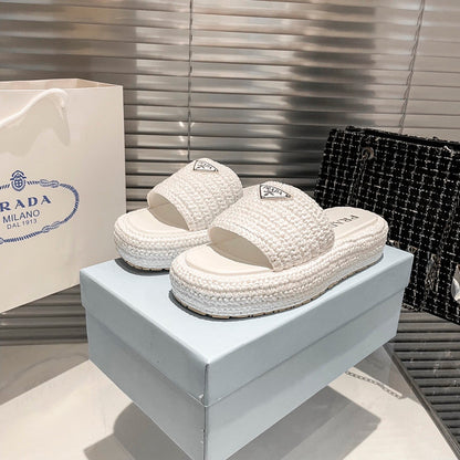 MJPS11 Leather Women High quality Slippers 35-41 shoes With box