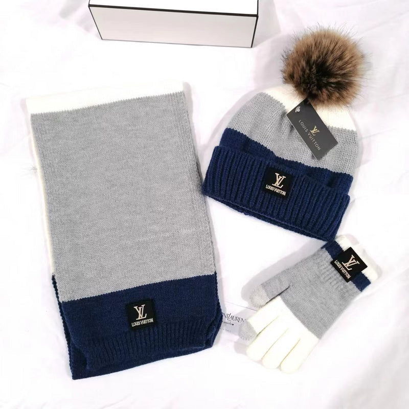 PLH2  New fashion scarf plus fleece hat and gloves three-piece set