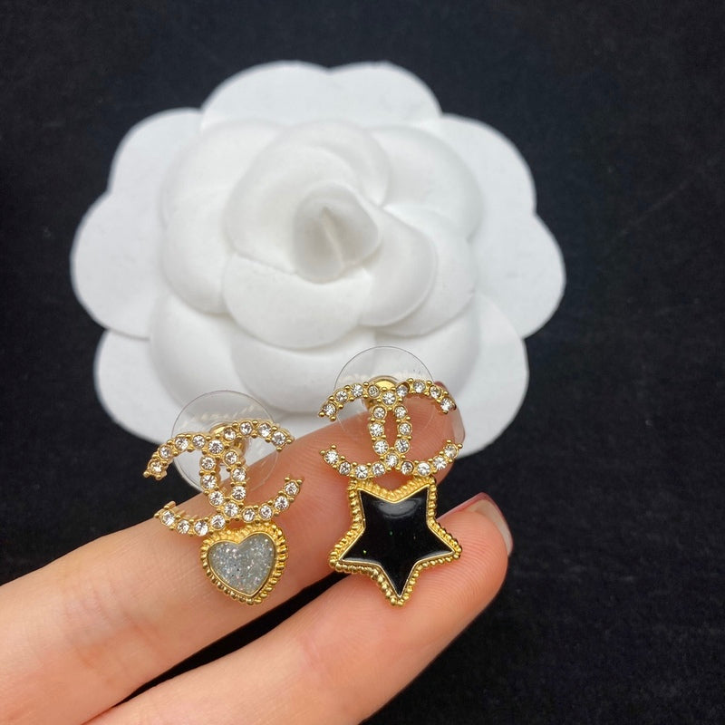 CHE124  Women's Heart Heart Star Asymmetrical Mandarin Duck Stud Earrings  Jewelry