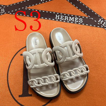 MJHS16 Leather Women Slipper Size 35-42 Shoes with box