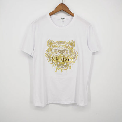 KEC34   Fashion Tiger Head Gold Embroidered T-shirt