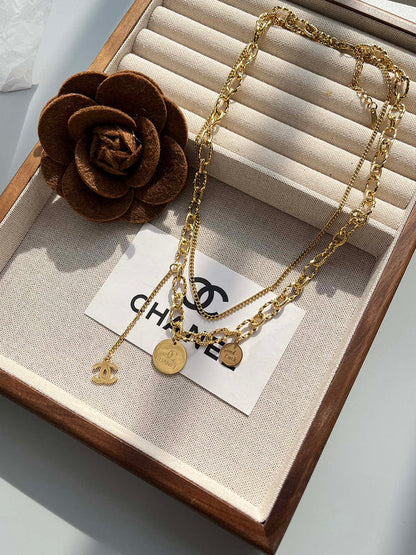 X088  Women's titanium steel double layer necklace jewelry