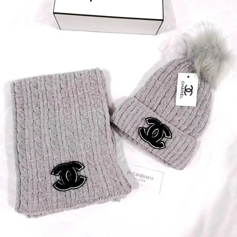 PCCH7  Chenille scarf and hat two-piece set for women