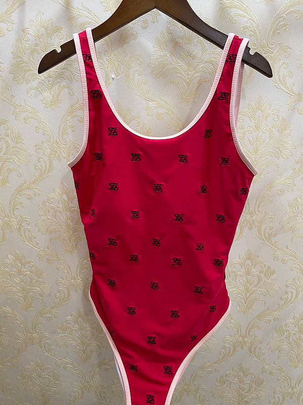 FD25  Summer one-piece red embroidered swimsuit women